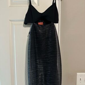 Boohoo Black and Silver Metallic Midi Dress